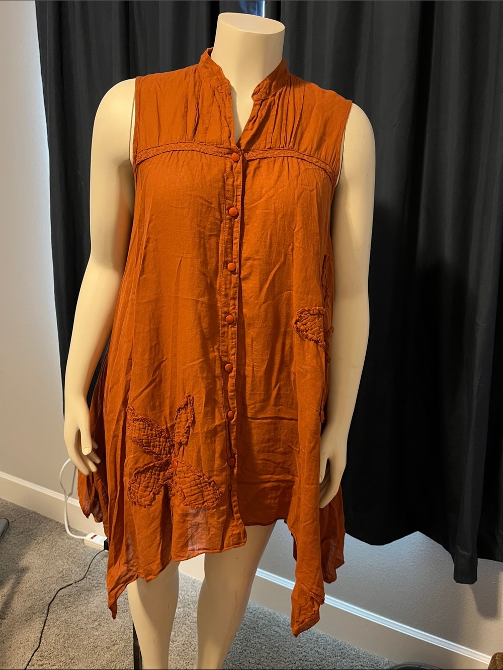 Rust orange tunic top/dress button up OS